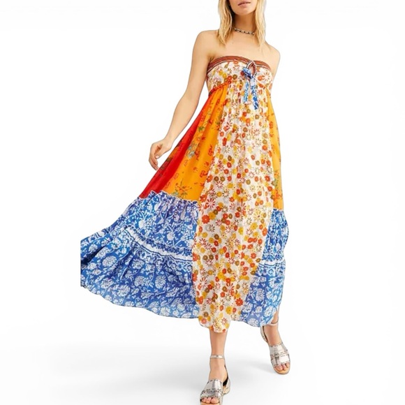 Free People Golden Dreams Maxi dress size large
Patchwork strapless vacation - Picture 3 of 16